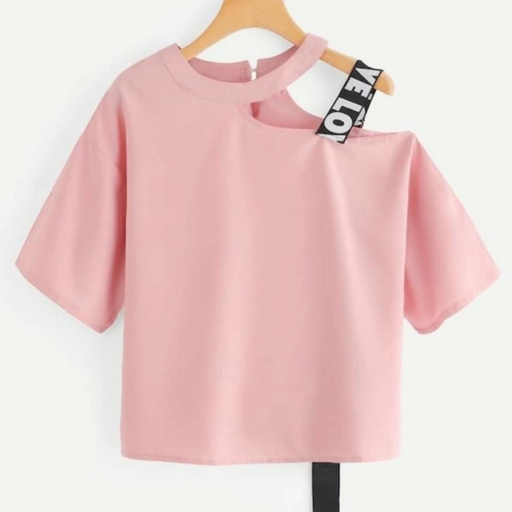Shein Plus Cut Out Neck Letter Tape Panel …